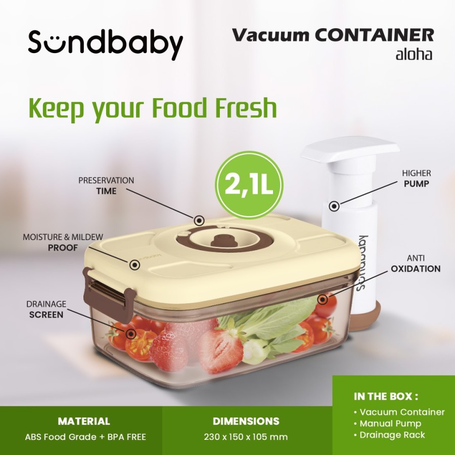 Sundbaby Smart Vacuum Container – Aloha 2.1L (Penyimpanan Makanan) - Beige