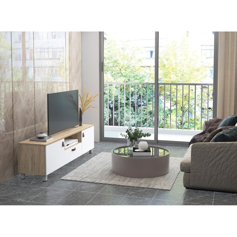 Anya-Living Meja TV Rakki TV Stand - Sonoma Light Cream White