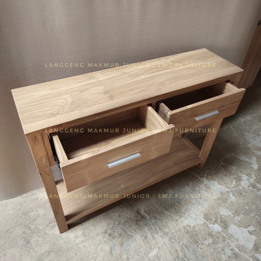 console table meja konsol dinding minimalis 110cm 2 laci jati jepara