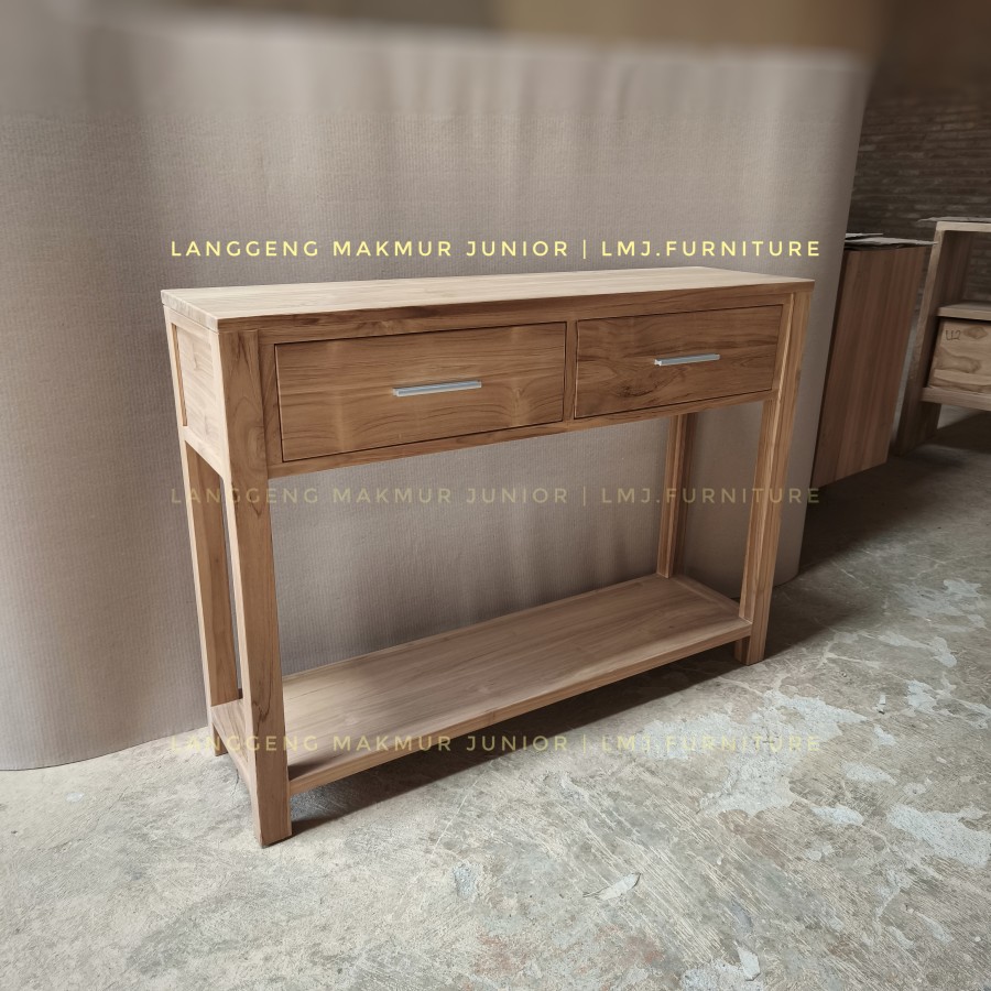 console table meja konsol dinding minimalis 110cm 2 laci jati jepara