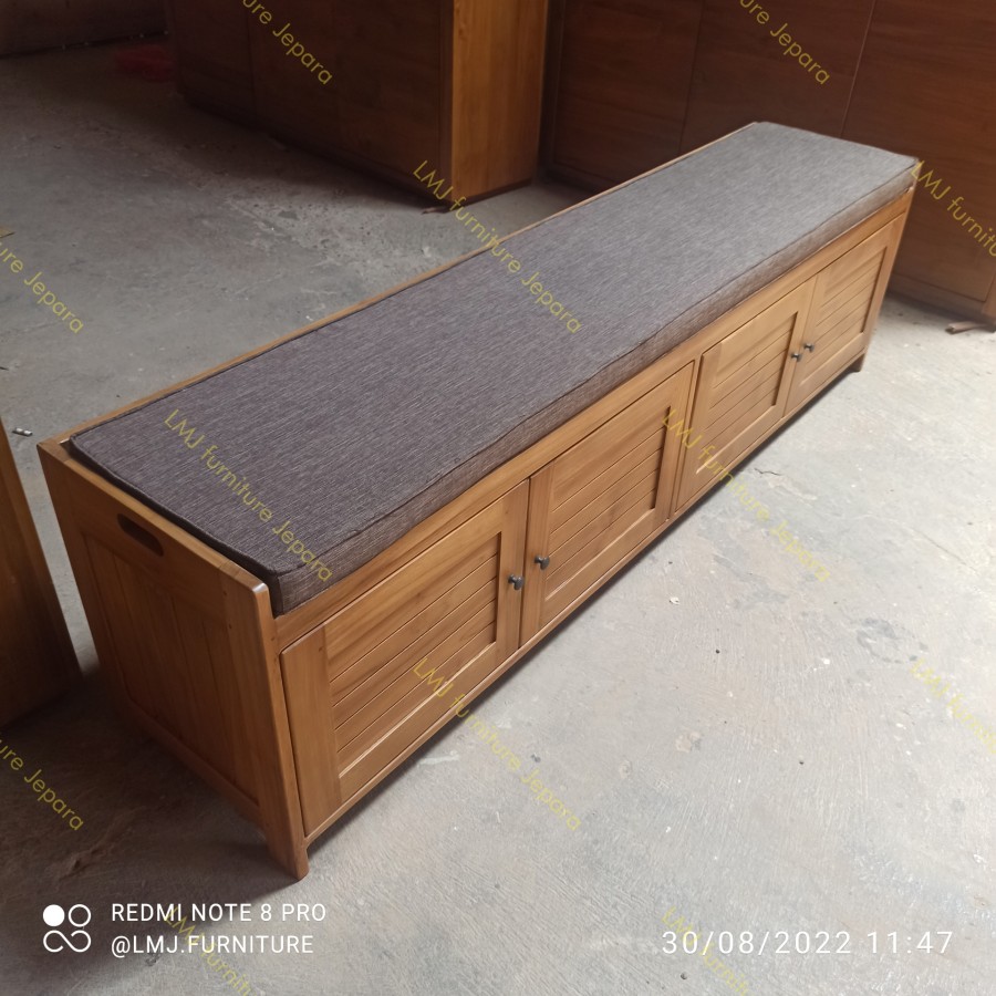 bench bangku rak penyimpanan sepatu sandal minimalis 180cm jati jepara