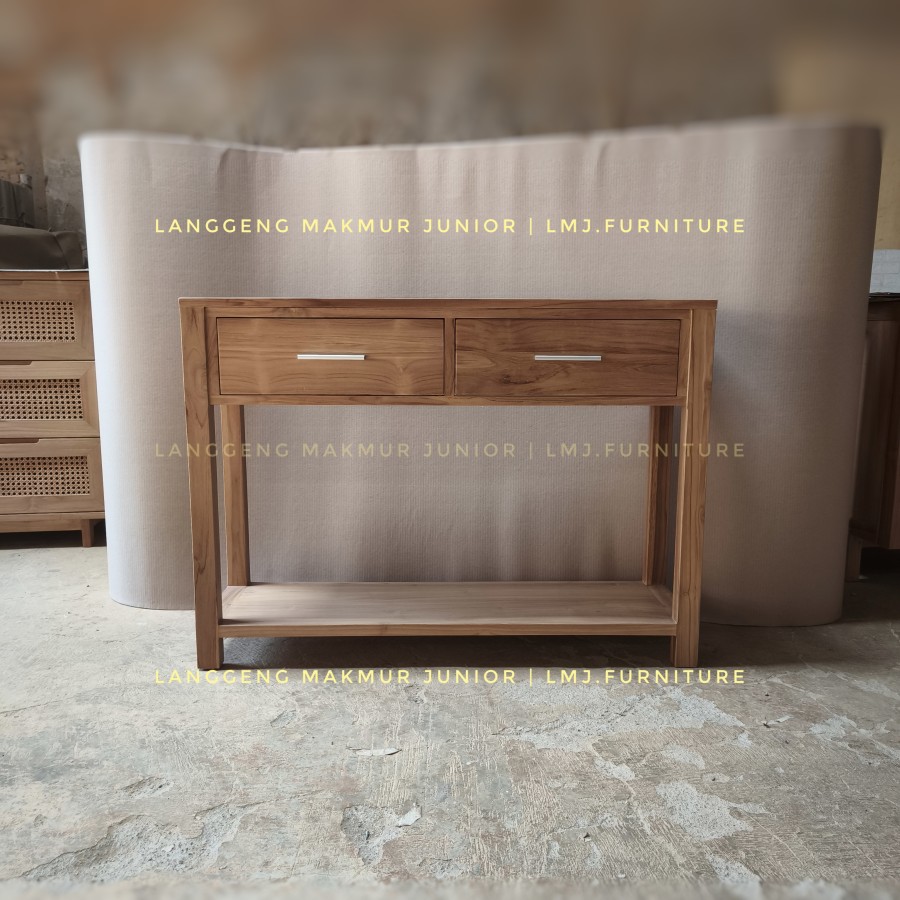 console table meja konsol dinding minimalis 110cm 2 laci jati jepara