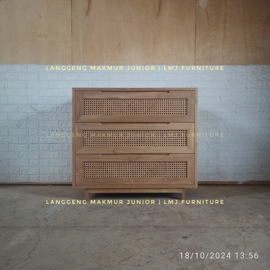 bufet drawers credenza sideboard lemari penyimpanan 100cm laci 3 rotan