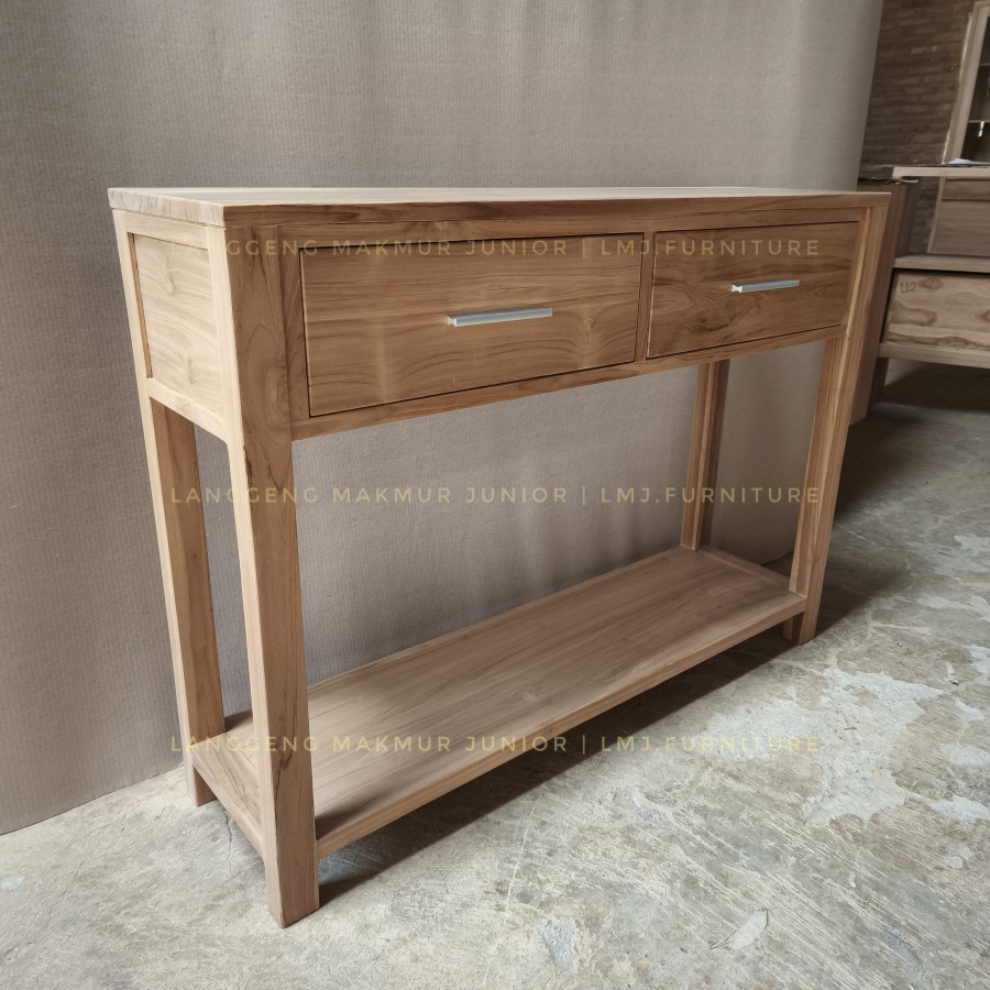 console table meja konsol dinding minimalis 110cm 2 laci jati jepara