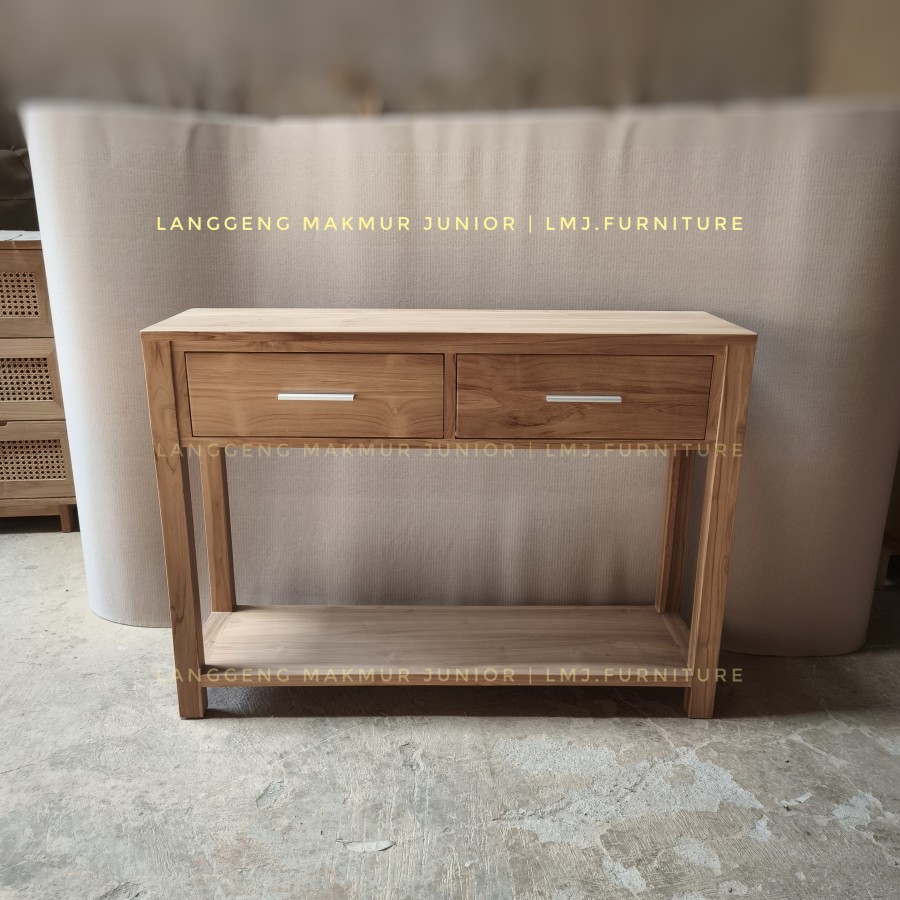 console table meja konsol dinding minimalis 110cm 2 laci jati jepara