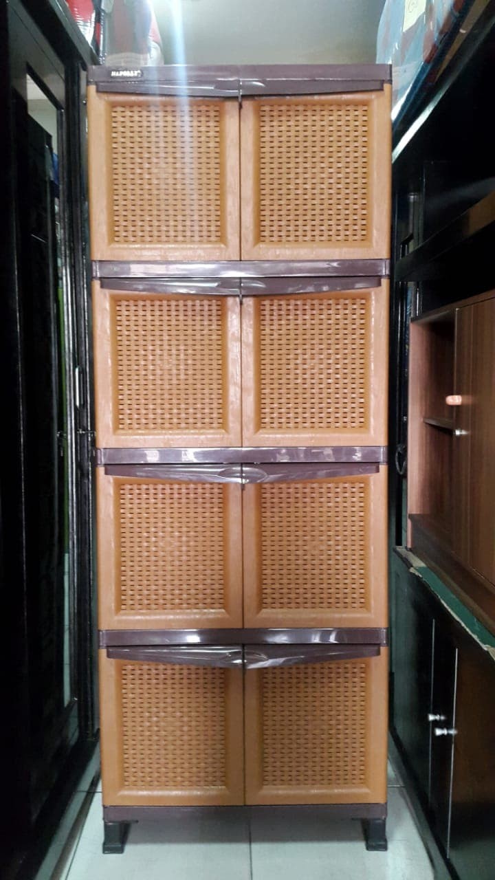 Lemari Plastik Super NP Rotan 4 susun - Coklat