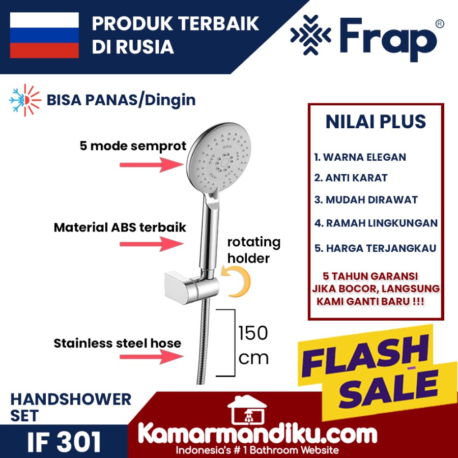 Frap Handshower Set IF 301 Dengan 5 Mode Semprot Shower Bergaransi