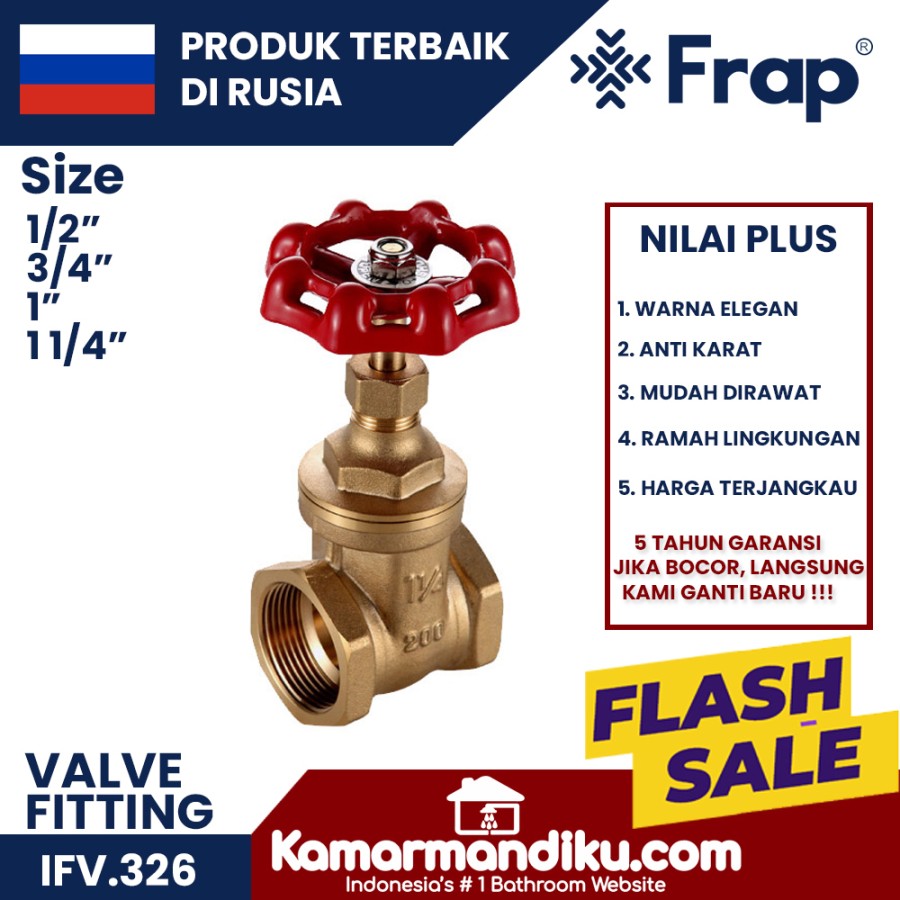 Frap Valve Brass / kuningan Gate IFv 326.05 3/4" untuk pipa air