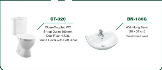 Promo Paket H Wasser Closet CT-320 + Wall Hung Basin BN-130G
