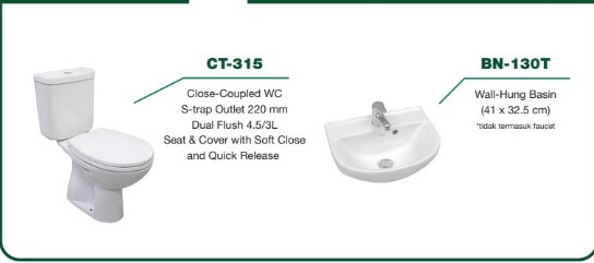 Promo Paket E Wasser Closet CT-315 + Wall Hung Basin BN-130T