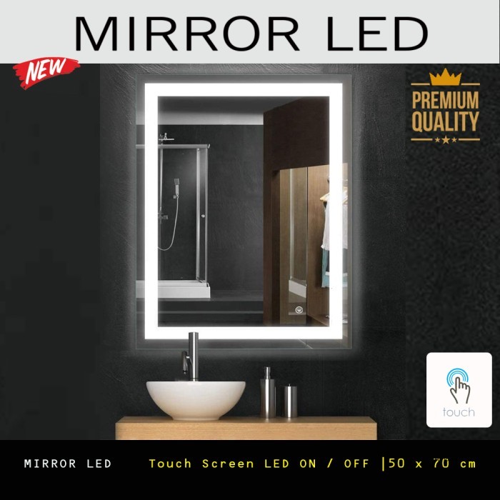 LED Mirror Kaca Rias Cermin Lampu Kamar Mandi Premium Touch Screen