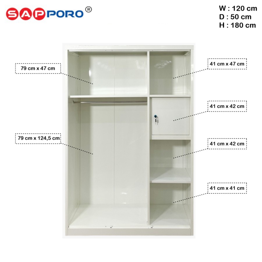 SAPPORO PADOVA - Lemari Pakaian Besi 3 Pintu | Steel Wardrobe 3 Doors