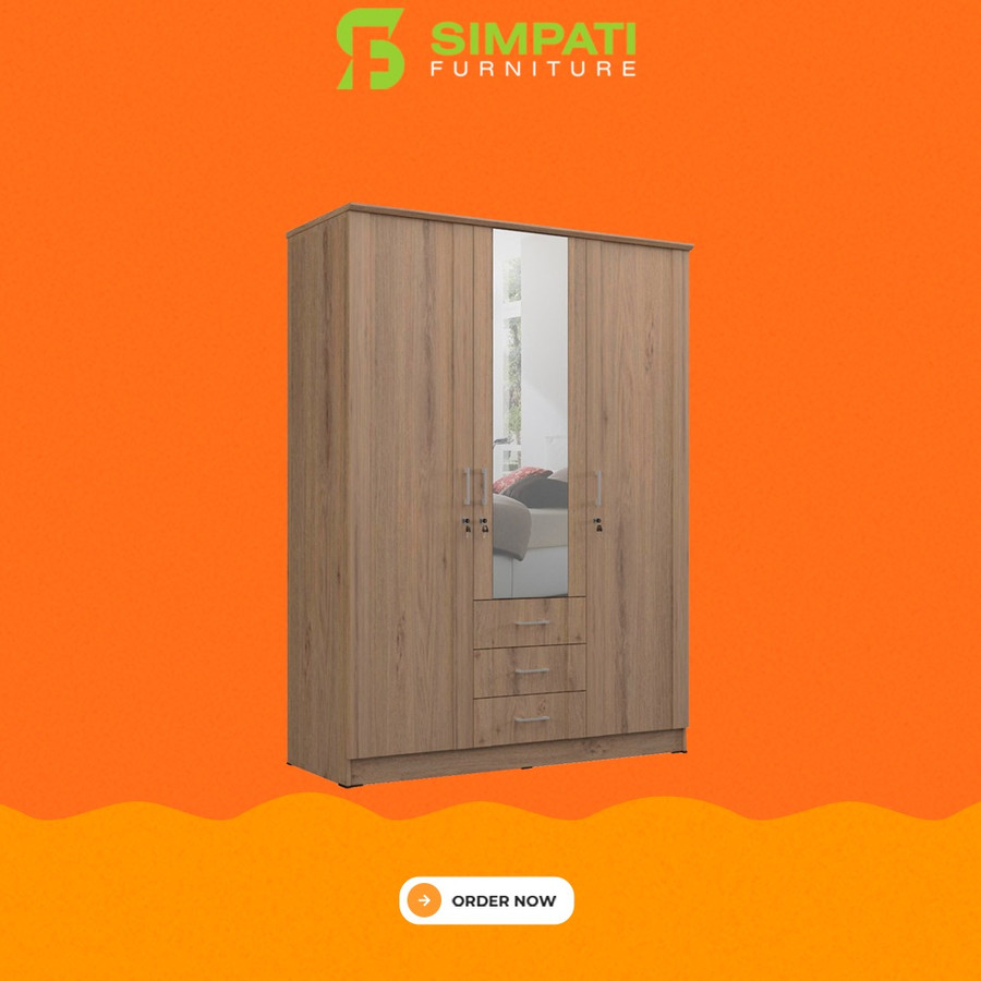Lemari Pakaian 3 Pintu Swing Orbitrend LZ 3151 Beaufort Oak