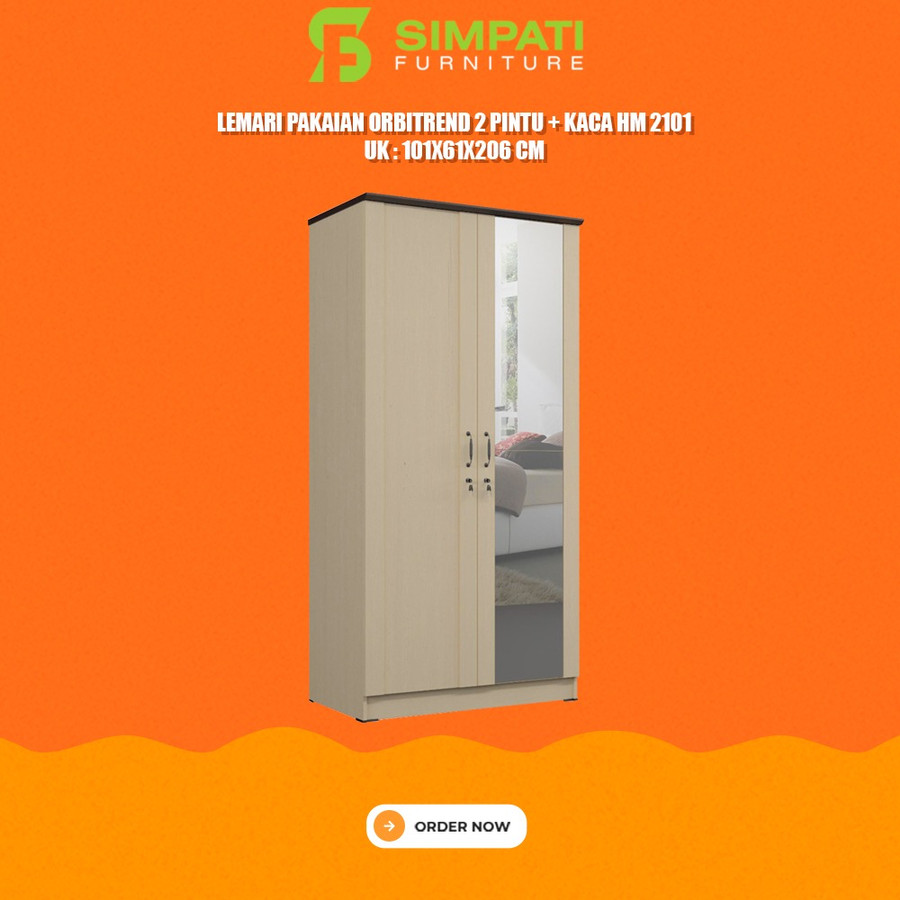 Lemari Pakaian Minimalis 2 Pintu Swing Orbitrend HM 2101 Ivory+Walnut