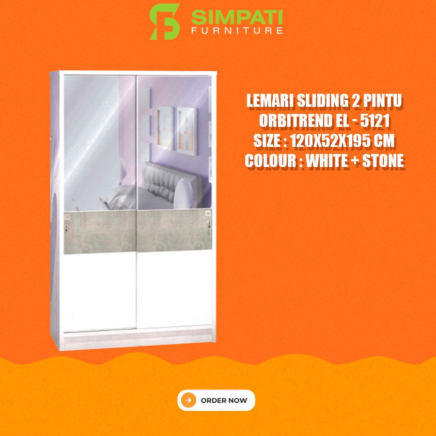 Lemari Pakaian 2 Pintu Minimalis Sliding Orbitrend EL 5121 White Stone