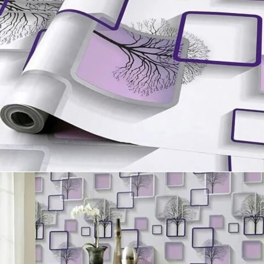 Wallpaper Sticker Dinding Motif Ukuran 45cm X 10m S6051-1 kotak abu