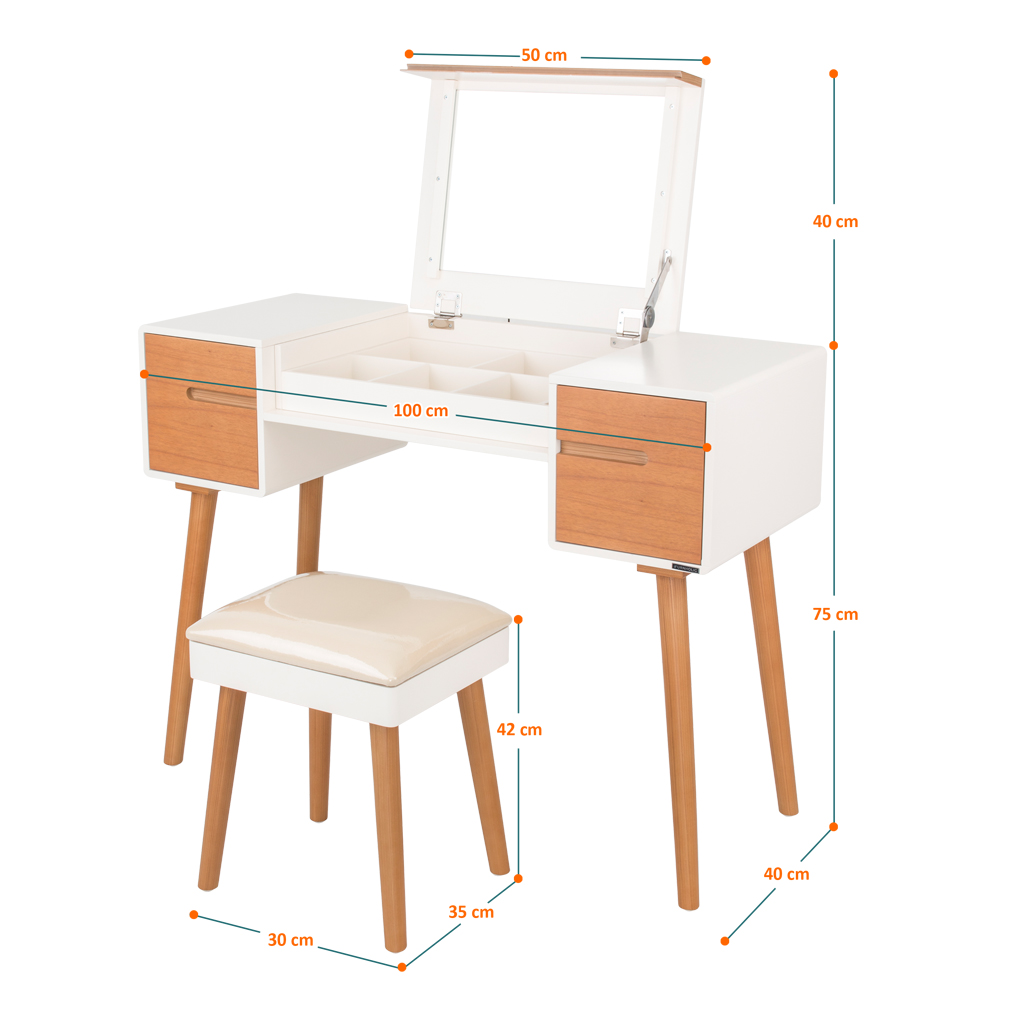iFURNHOLIC Eurosian Vanity Sets I Meja Rias Scandinavian I Vanity Table Minimalis | Rak Make Up Kayu - Ivory Brown