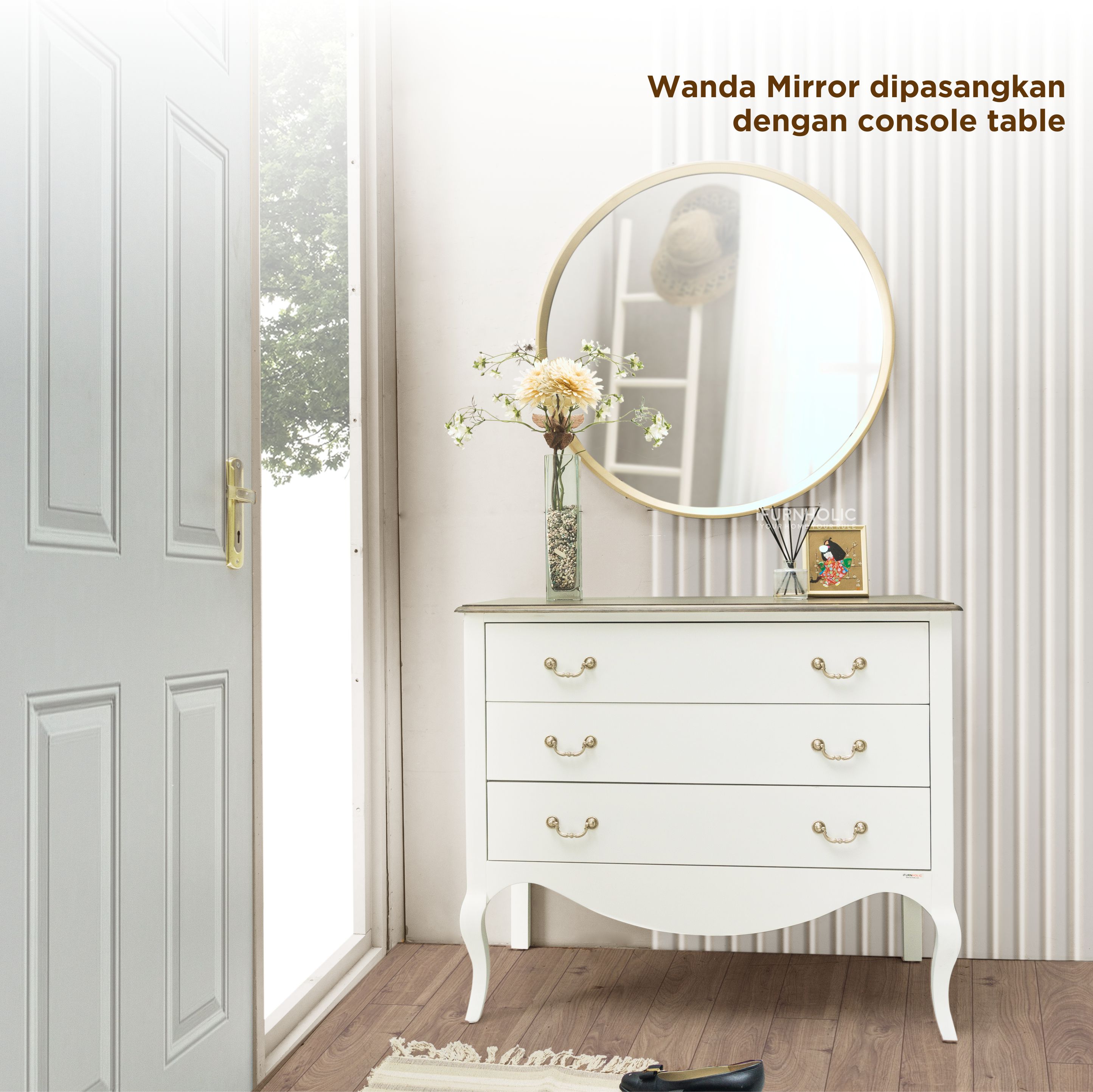 iFURNHOLIC Wanda Round Mirror 60 – Cermin Dinding - Furniture - Ivory