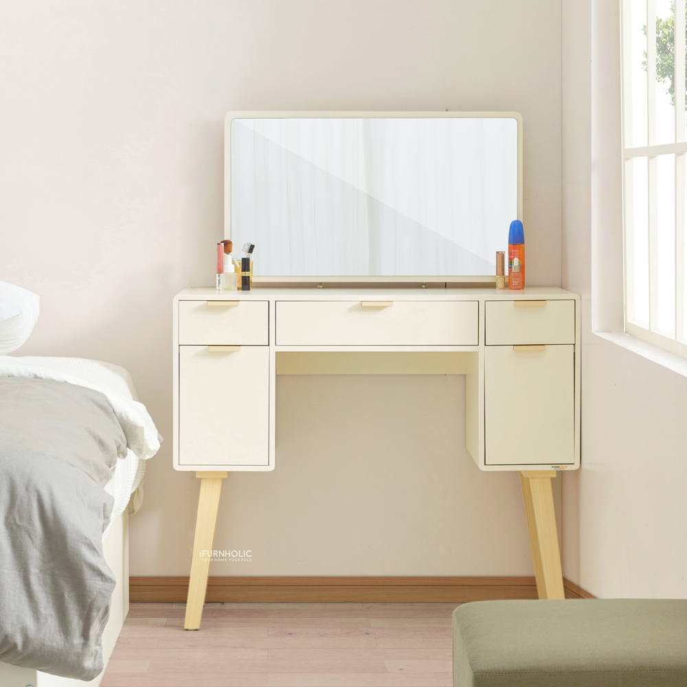 iFURNHOLIC Raisa Makeup Table I Meja Rias Minimalis - Ivory-Natural