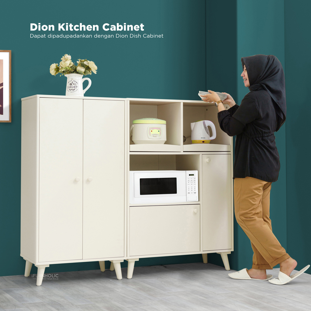 Ifurnholic Dion Kitchen Cabinet + Dion Dish Cabinet I Lemari Dapur Minimalis I Kabinet Serbaguna I Lemari Piring I Rak Dapur I Rak Microwave