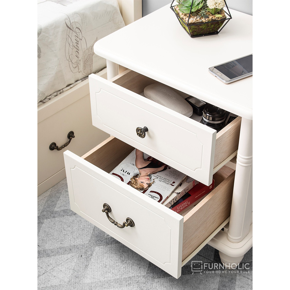 iFURNHOLIC Jeniffer Night Stand Meja Nakas Klasik | Nakas Sudut Kayu | Kabinet Samping Minimalis