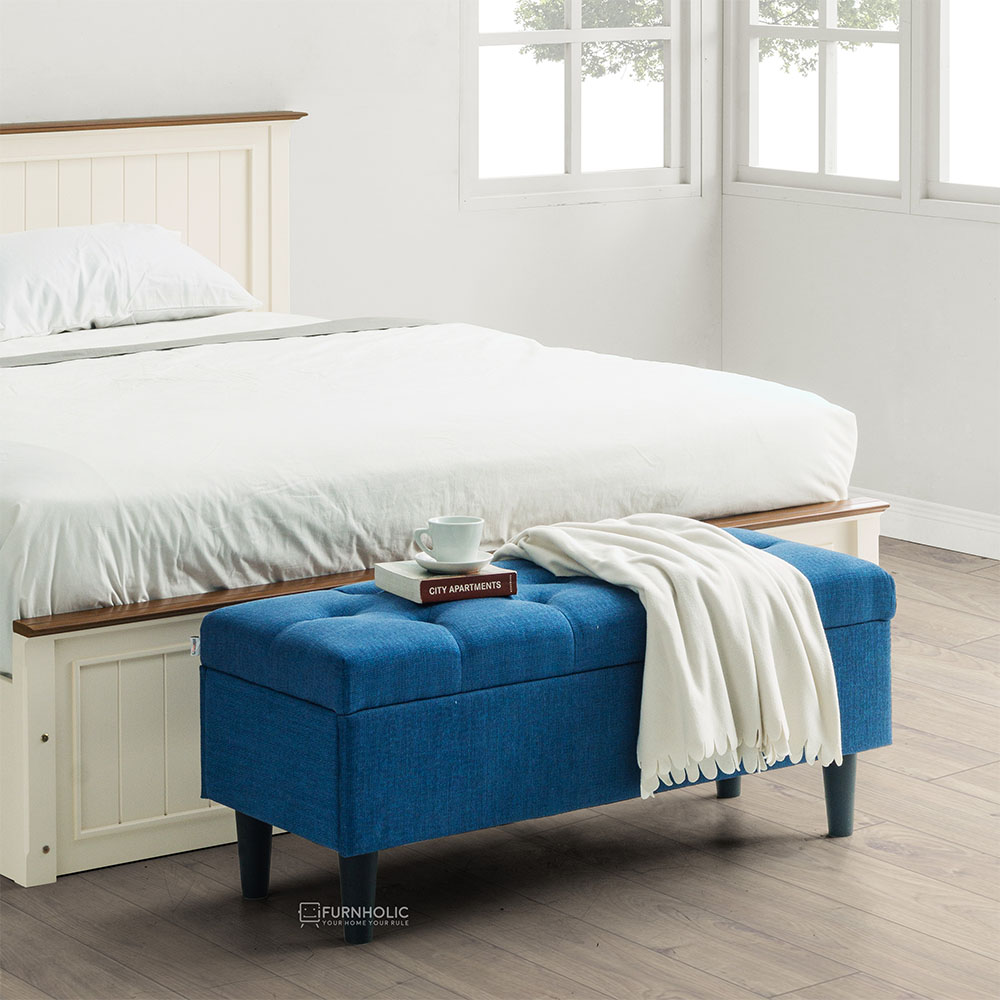 iFURNHOLIC Sabrina Storage Bench I Kursi Penyimpanan Klasik I Bangku Panjang I Sofa Stool - Biru