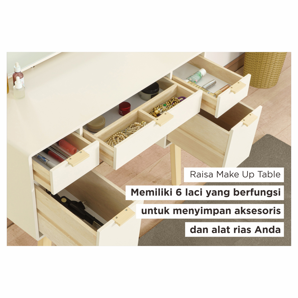 iFURNHOLIC Raisa Makeup Table I Meja Rias Minimalis - Ivory-Natural