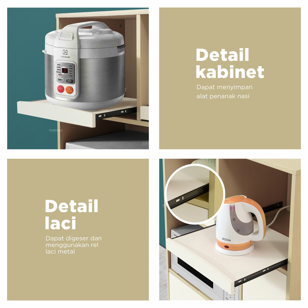 Ifurnholic Dion Kitchen Cabinet + Dion Dish Cabinet I Lemari Dapur Minimalis I Kabinet Serbaguna I Lemari Piring I Rak Dapur I Rak Microwave