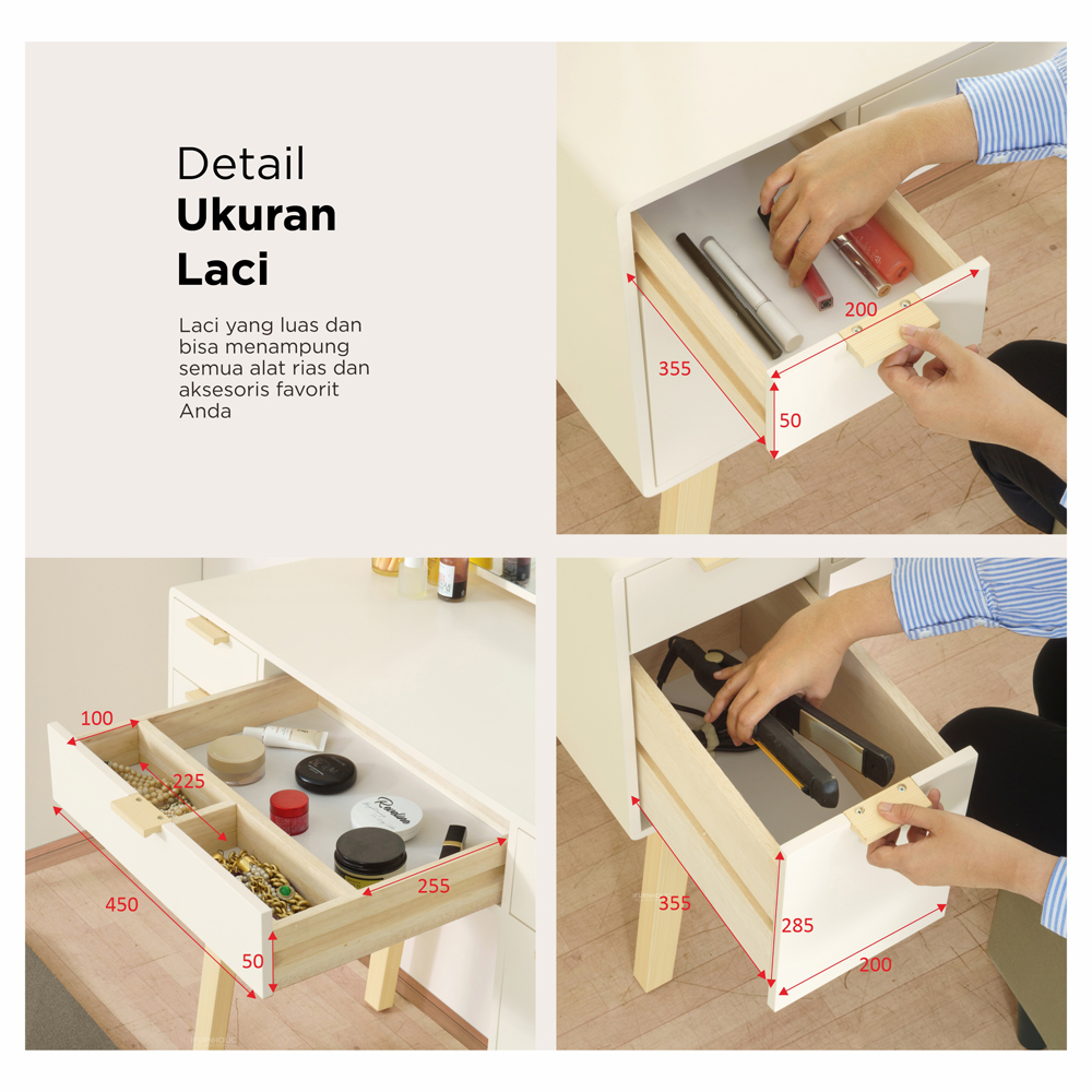 iFURNHOLIC Raisa Makeup Table I Meja Rias Minimalis - Ivory-Natural
