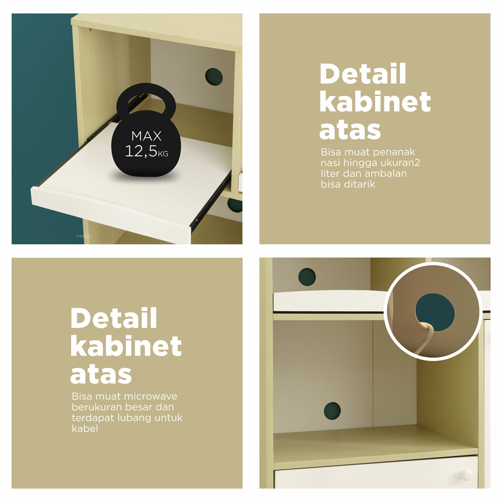 Ifurnholic Dion Kitchen Cabinet + Dion Dish Cabinet I Lemari Dapur Minimalis I Kabinet Serbaguna I Lemari Piring I Rak Dapur I Rak Microwave