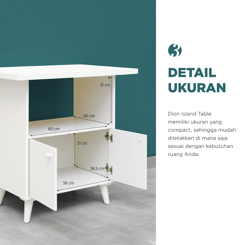 IFURNHOLIC Dion Island Table | Meja Makan Dapur & Kabinet Penyimpanan