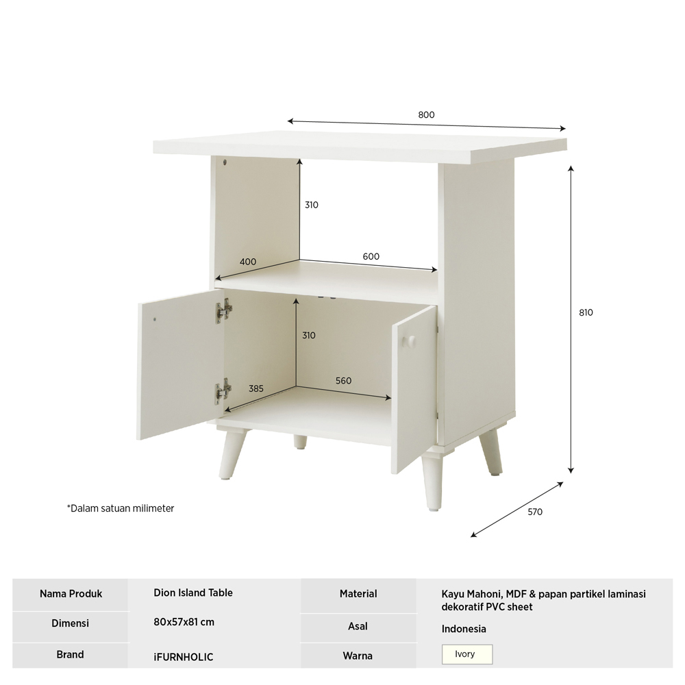 IFURNHOLIC Dion Island Table | Meja Makan Dapur & Kabinet Penyimpanan