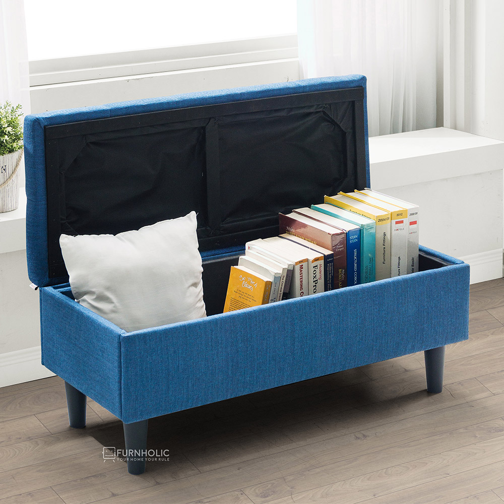iFURNHOLIC Sabrina Storage Bench I Kursi Penyimpanan Klasik I Bangku Panjang I Sofa Stool - Biru