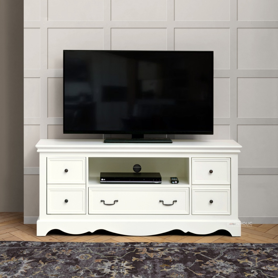 IFURNHOLIC Meja TV Klasik Madelyn TV Cabinet 120 | Rak TV Kayu Putih