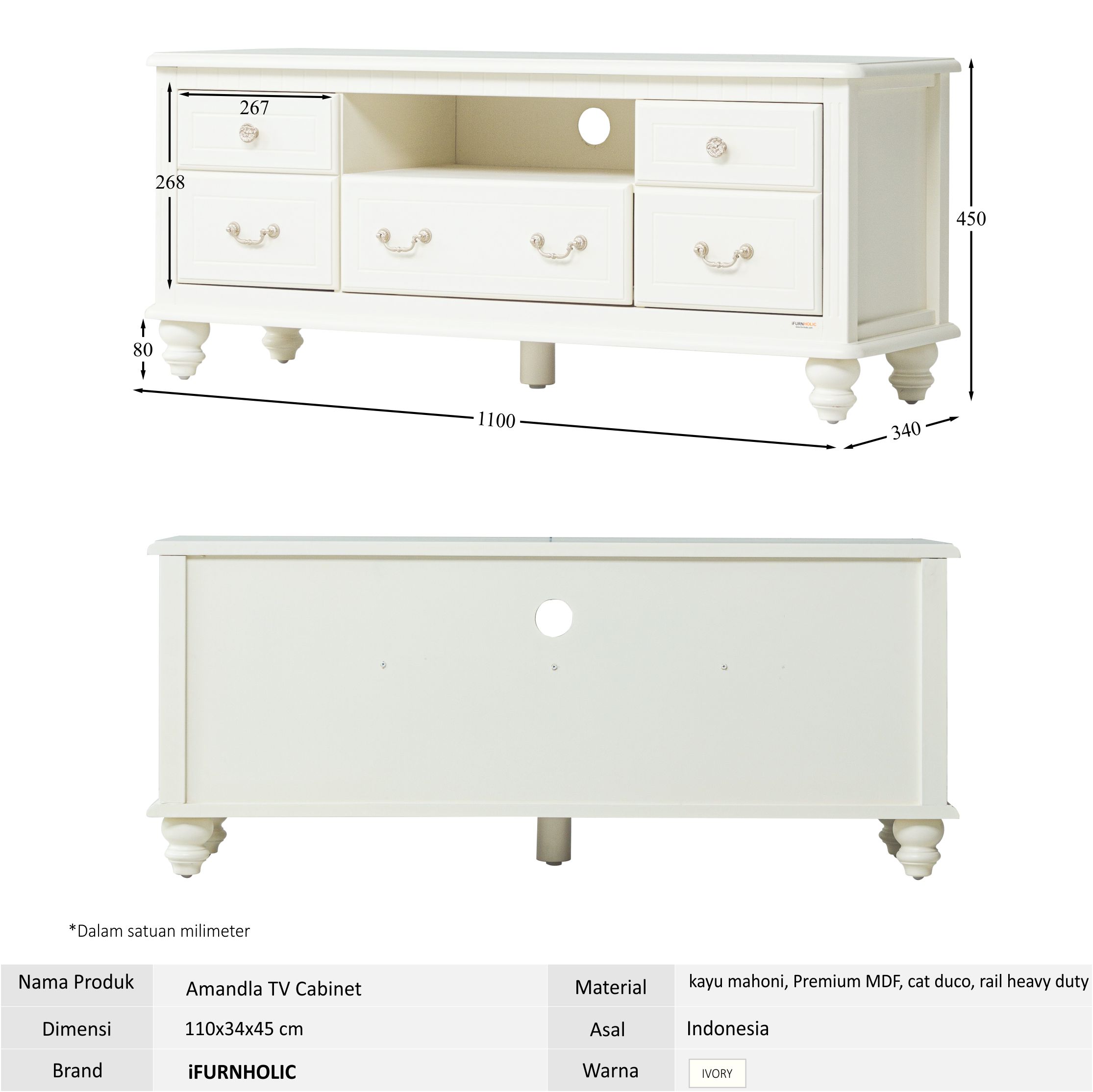 iFURNHOLIC Amandla TV Cabinet / Meja TV Klasik - Ivory