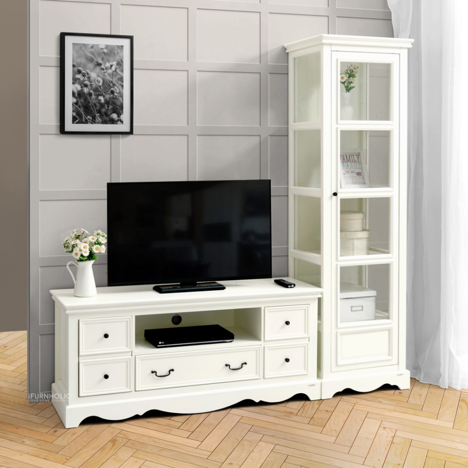 IFURNHOLIC Meja TV Klasik Madelyn TV Cabinet 120 | Rak TV Kayu Putih