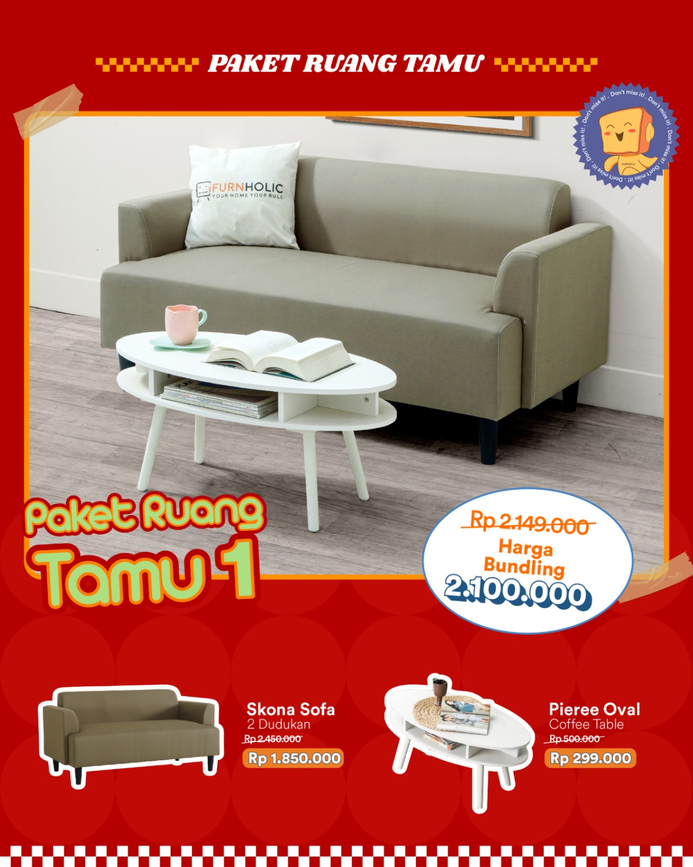 Paket Bundling Ruang Tamu 1 Sofa + meja tamu
