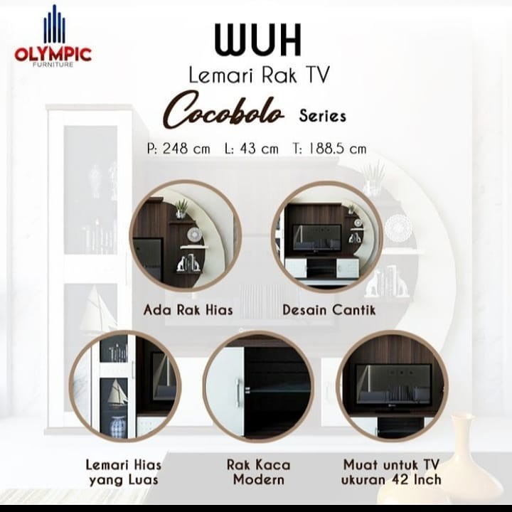 Jual Lemari Tv Wall Unit Seri Wuh Cocobolo Merk Olympic