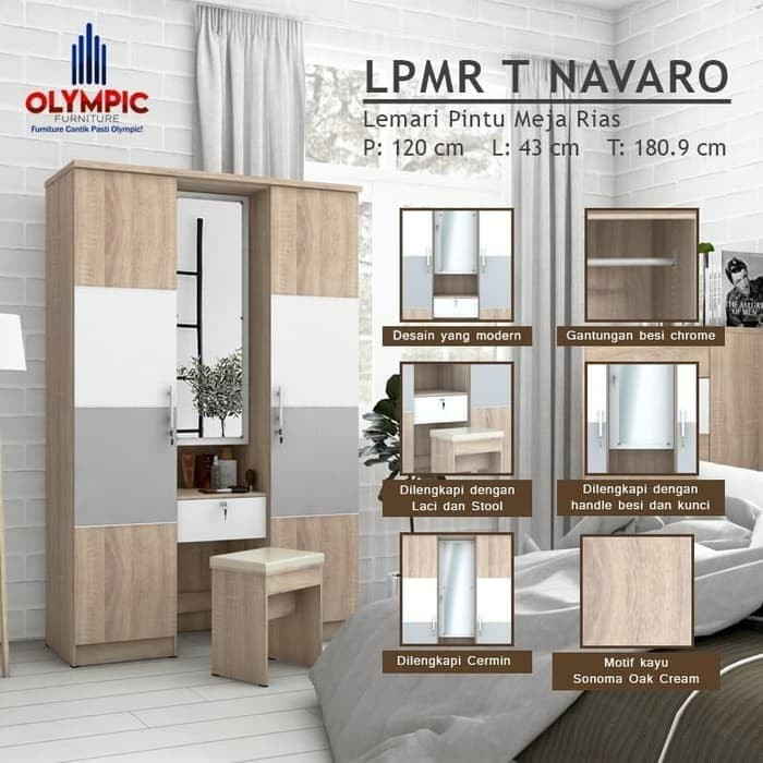 Lemari pakaian 3 pintu + meja rias merk OLYMPIC
