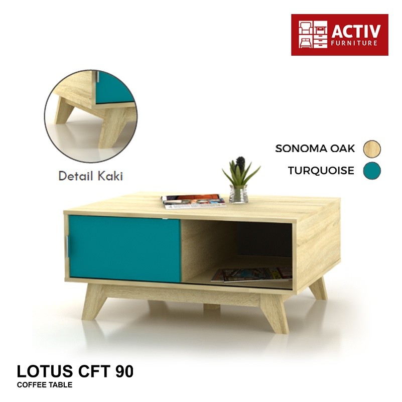 Meja Tamu Meja Ruang Tamu Coffe Table Murah Seri Lotus CFT 90 Activ-S.Oak. Turqoise