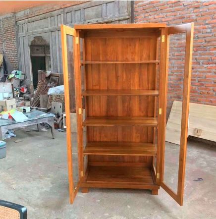 ALMARI PAJANGAN/BUKU KACA MINIMALIS JATI