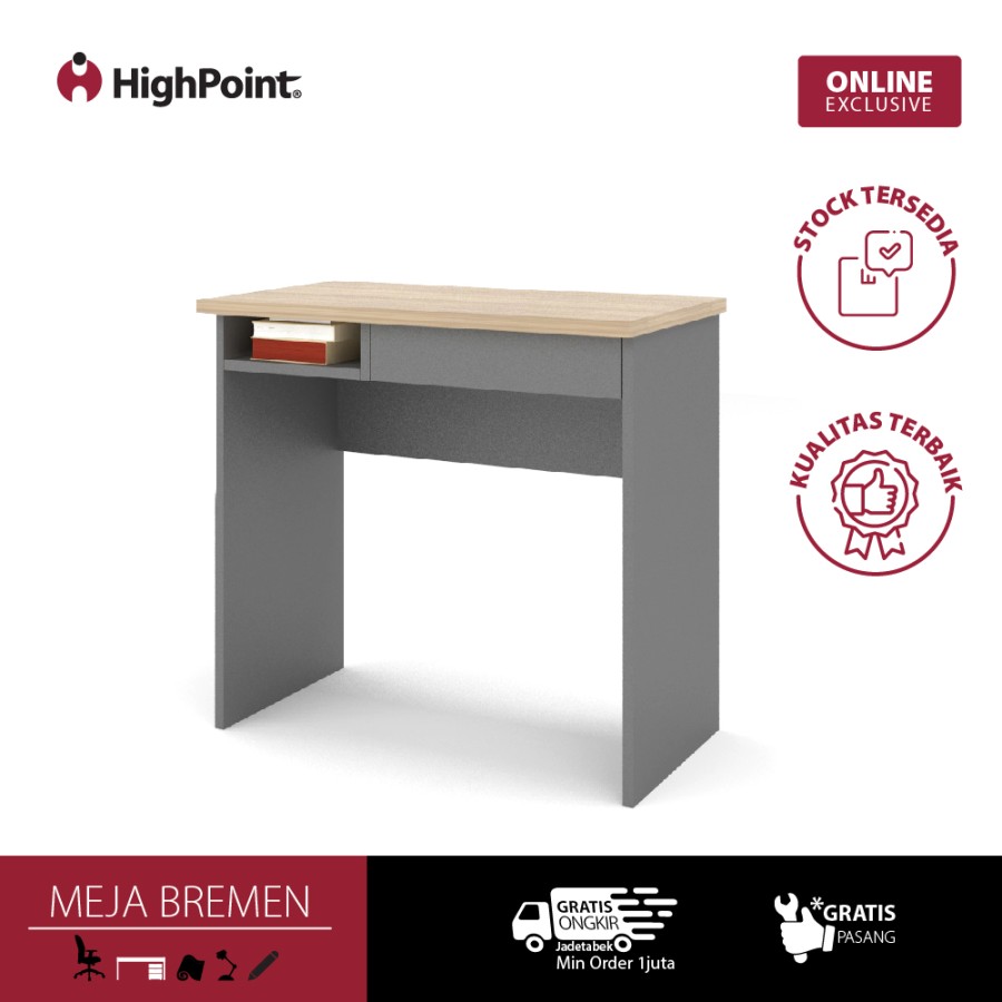 Highpoint Meja Kerja Minimalis Unik - Bremen - Instalasi Abu-abu