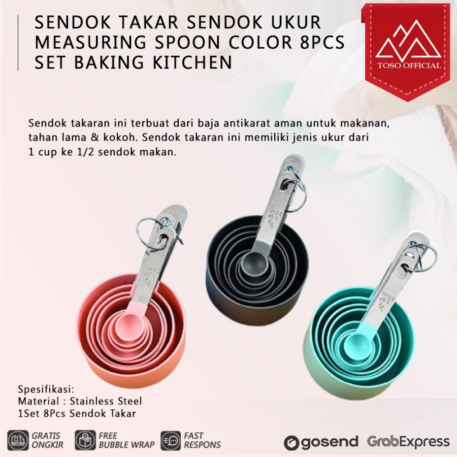 SENDOK TAKAR SENDOK UKUR MEASURING SPOON COLOR 8PCS SET BAKING KITCHEN