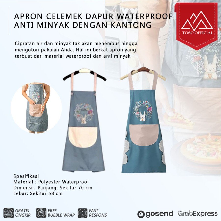 APRON CELEMEK DAPUR WATERPROOF ANTI MINYAK CELEMEK MASAK ANTI AIR - DENGAN LAP