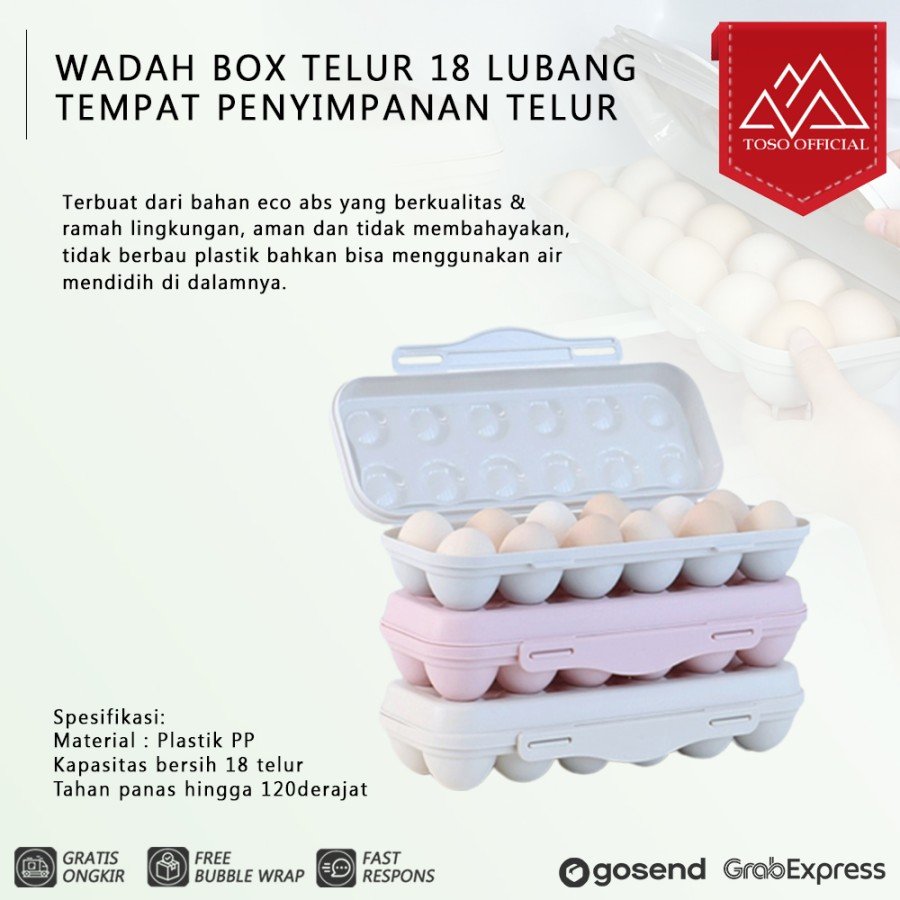 Kotak Telur Wadah Box Telor 18 Lubang Tempat Penyimpanan Telur Egg - Beige