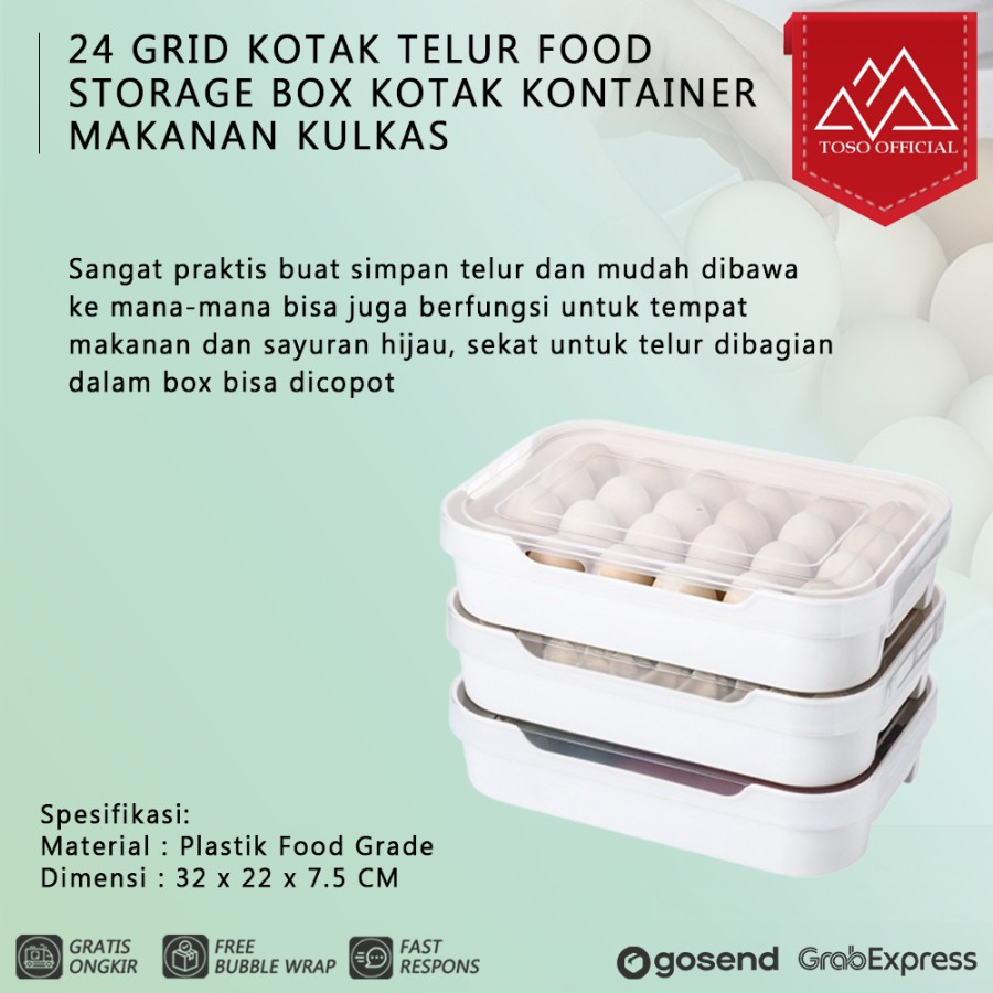 24 Grid Kotak Telur Food Storage Box Kotak Kontainer Makanan Kulkas Eg