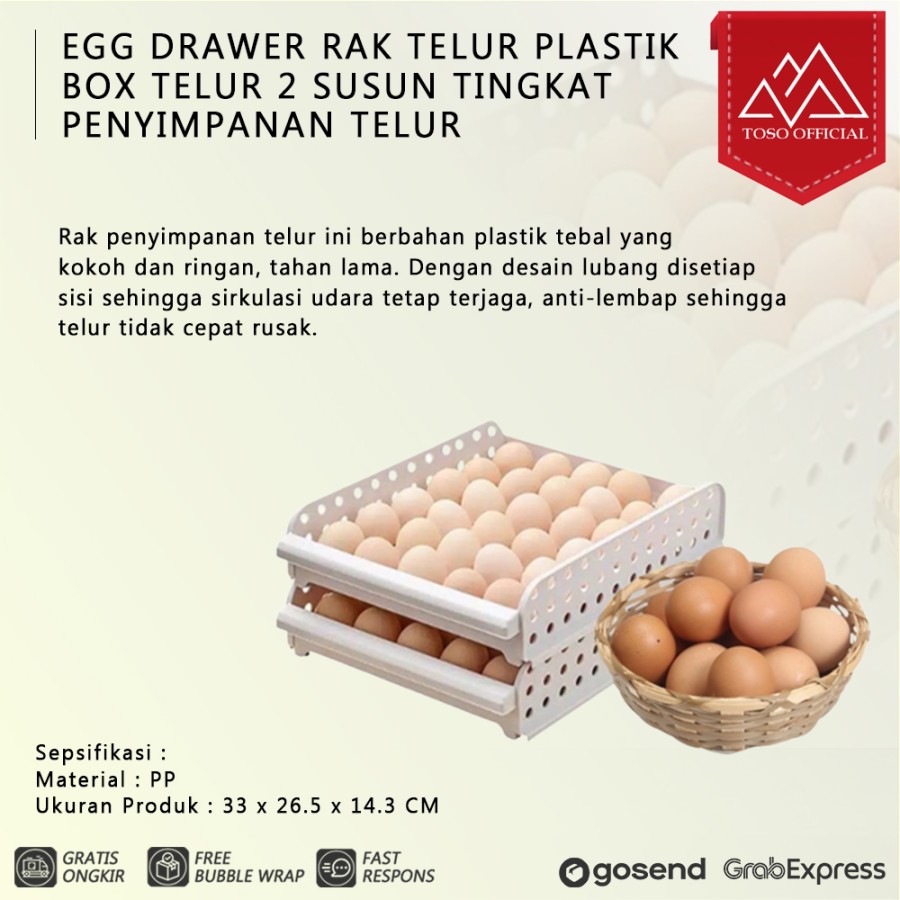 Egg Drawer Rak Telur Plastik Box Telur 2 Susun Penyimpanan Telur