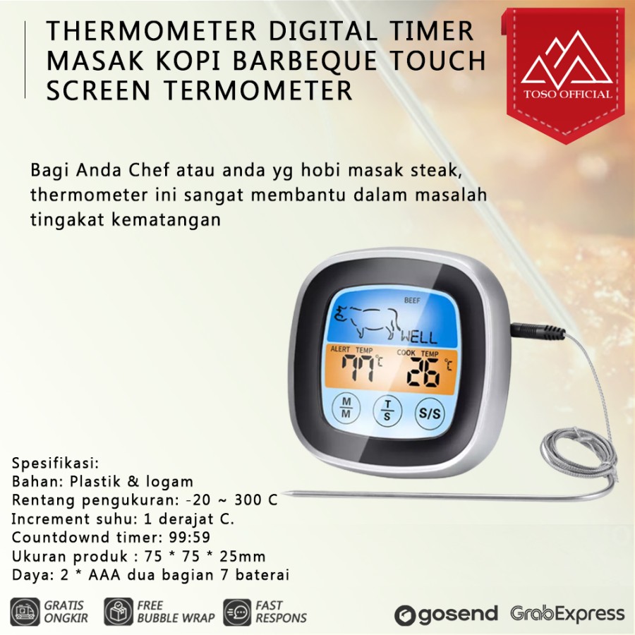 Thermometer Digital Timer Masak Kopi Barbeque Touch Screen Termometer