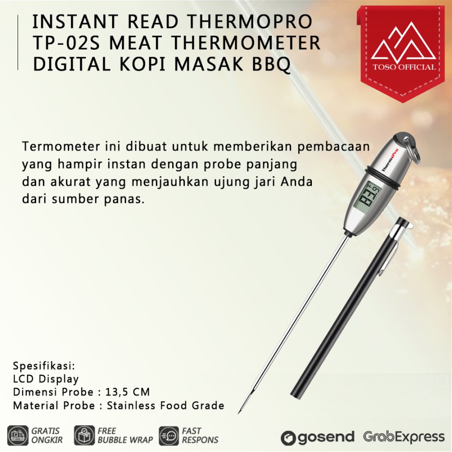 Instant Read Thermopro TP-02S Meat Thermometer Digital Kopi Masak BBQ