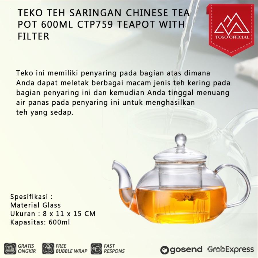 Teko Teh Saringan Chinese Tea Pot 600ml CTP759 Teapot With Filter